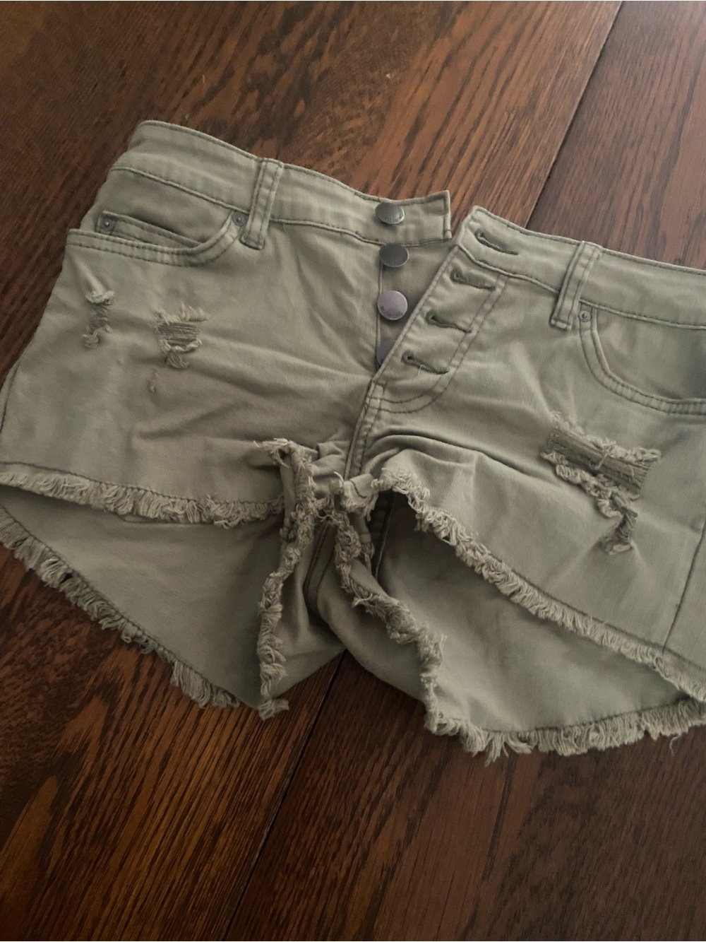 Billabong Olive Green Distressed Frayed Jean Shorts